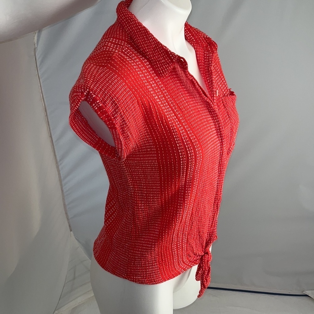 Harper Heritage red orange short sleeve button down with tie bottom - Picture 2 of 9